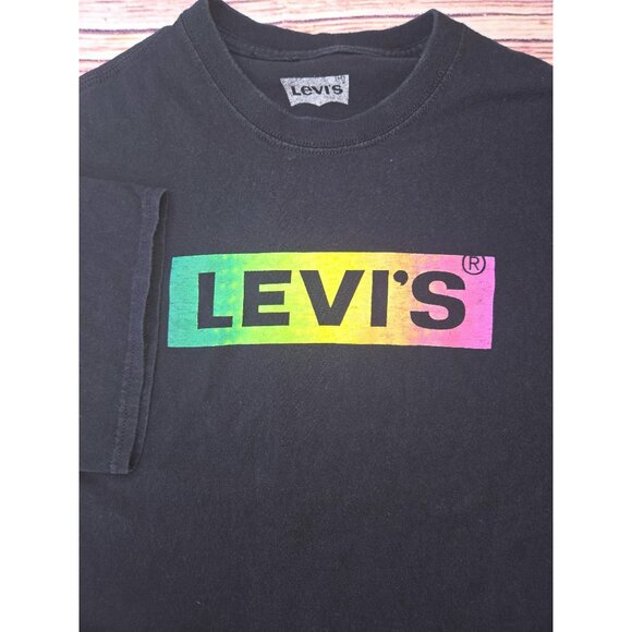 Levis Mens XL Black T-Shirt With Rainbow Logo - Picture 3 of 6